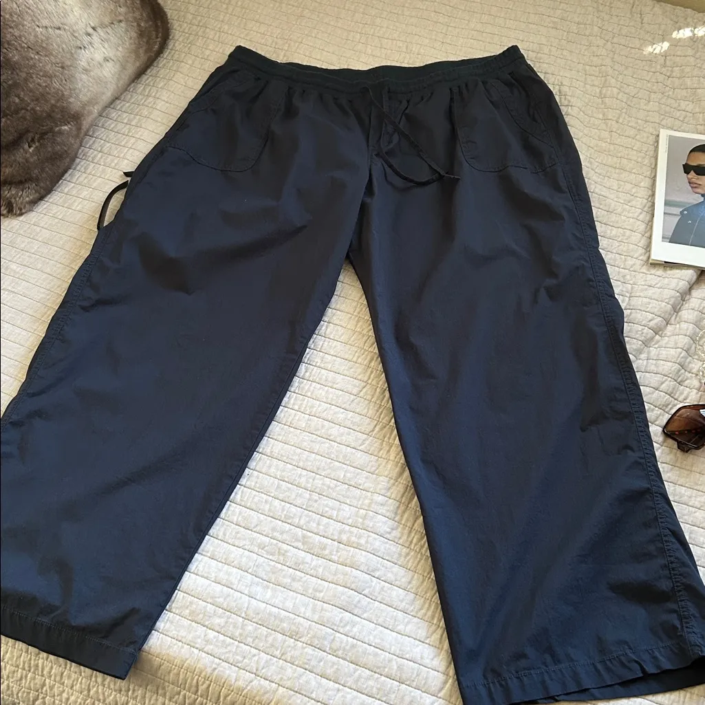 Pact Monterey poplin navy pull on organic cotton 3X comfy, casual wide leg pants - Image 12