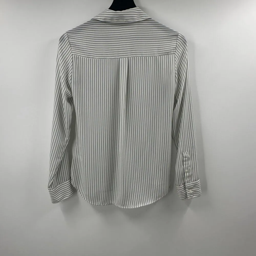 EXPRESS  White and Grey Longsleeve Button Up Blouse Size Extra Small - Image 6