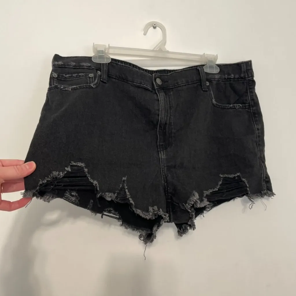 AERIE AMERICAN EAGLE AE Daydream Denim Short Black Distressed Ripped Mid Rise XL - Image 11