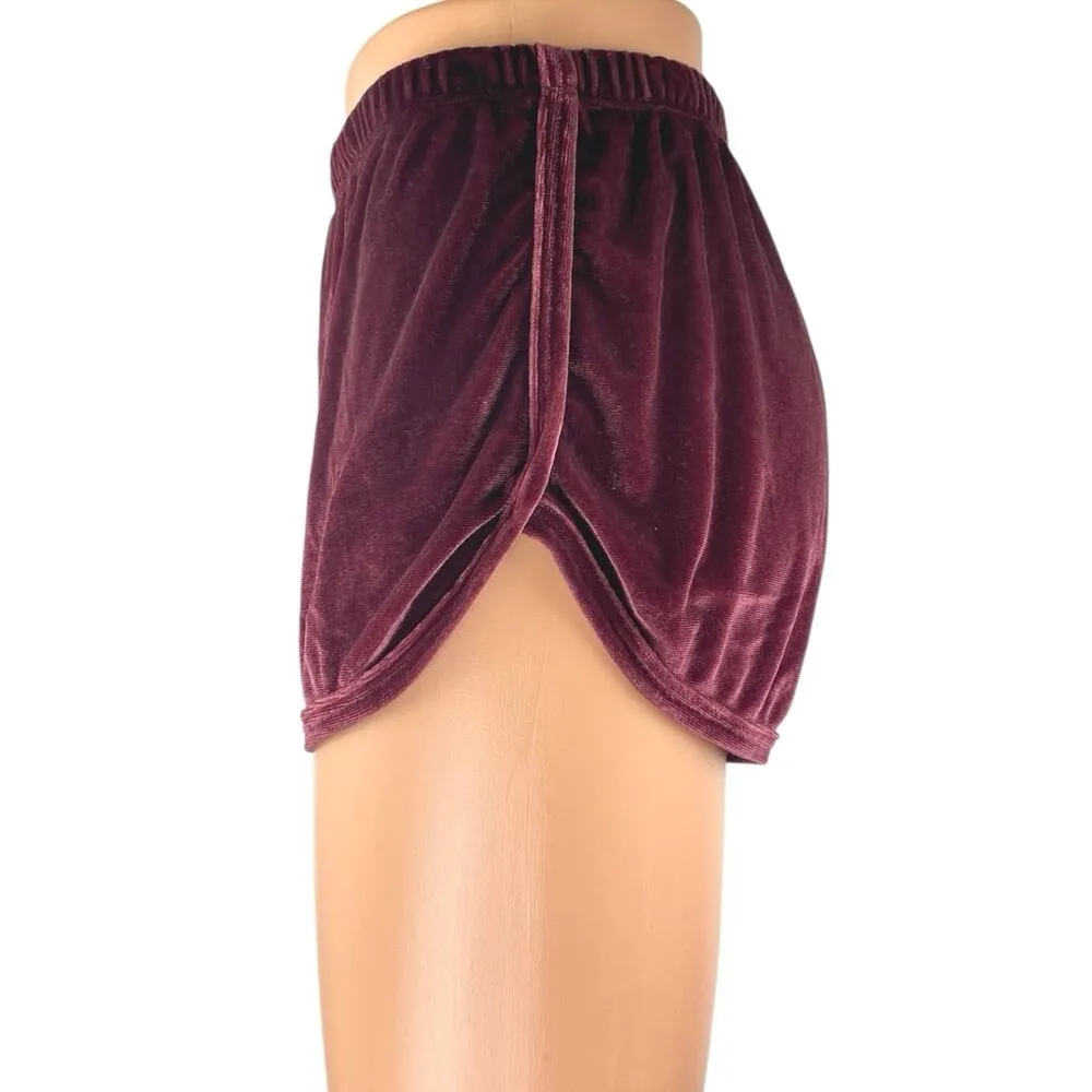 John Galt Burgundy Maroon Velvet Velour Mini Elastic Waist Lounge Shorts Size S - Image 2