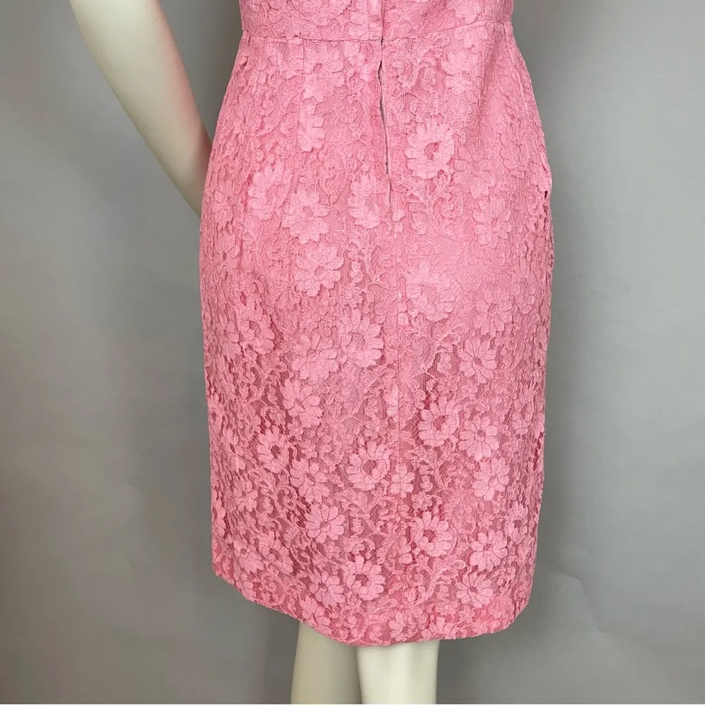 Vintage 50s 60s Lace Sheath Dress Pink Short Sleeves FLAWS Handmade Metal Zipper Size XXS - Image 13