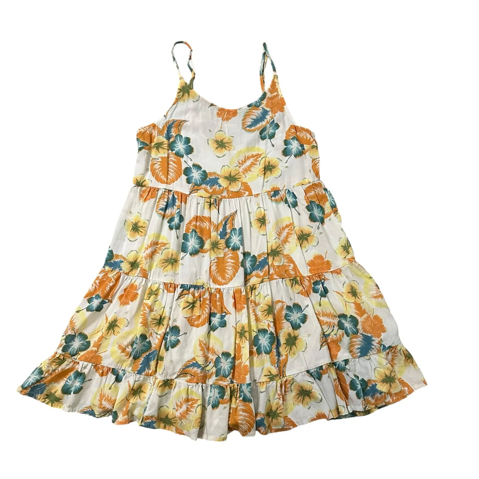 Roxy white, yellow, orange & blue floral sleeveless mini sun dress size S - Image 13