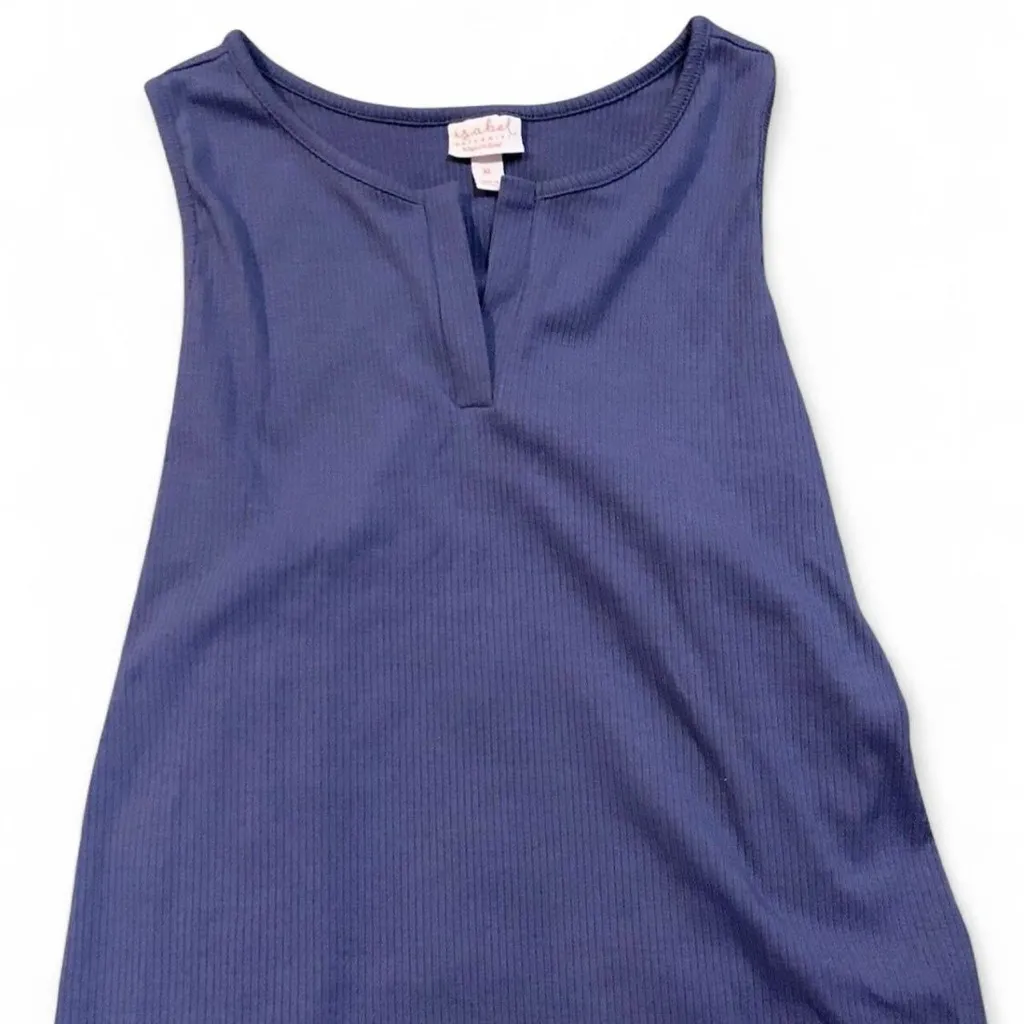 Isabel Maternity Blue Ribbed Split Neck Tank Top - Image 4