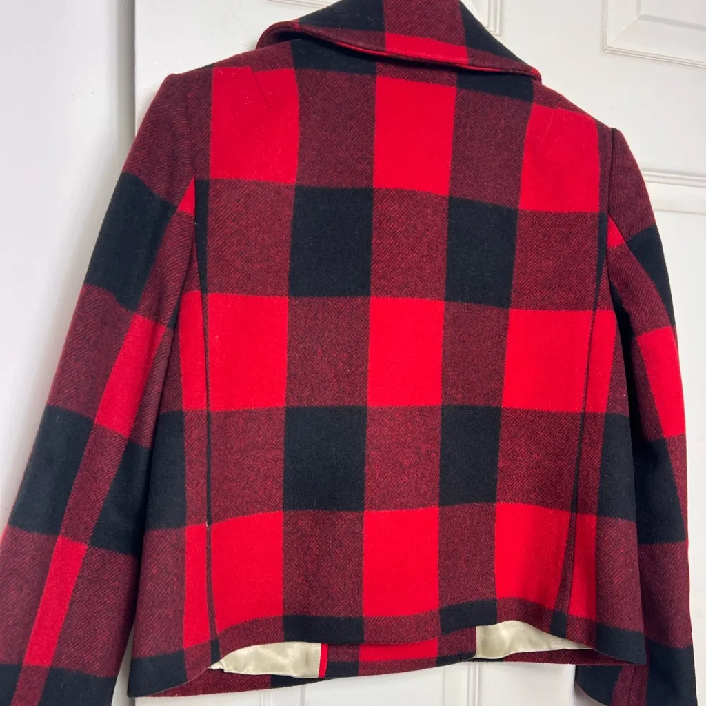 JCrew Buffalo Plaid Red and Black Wool Peacoat - Image 5