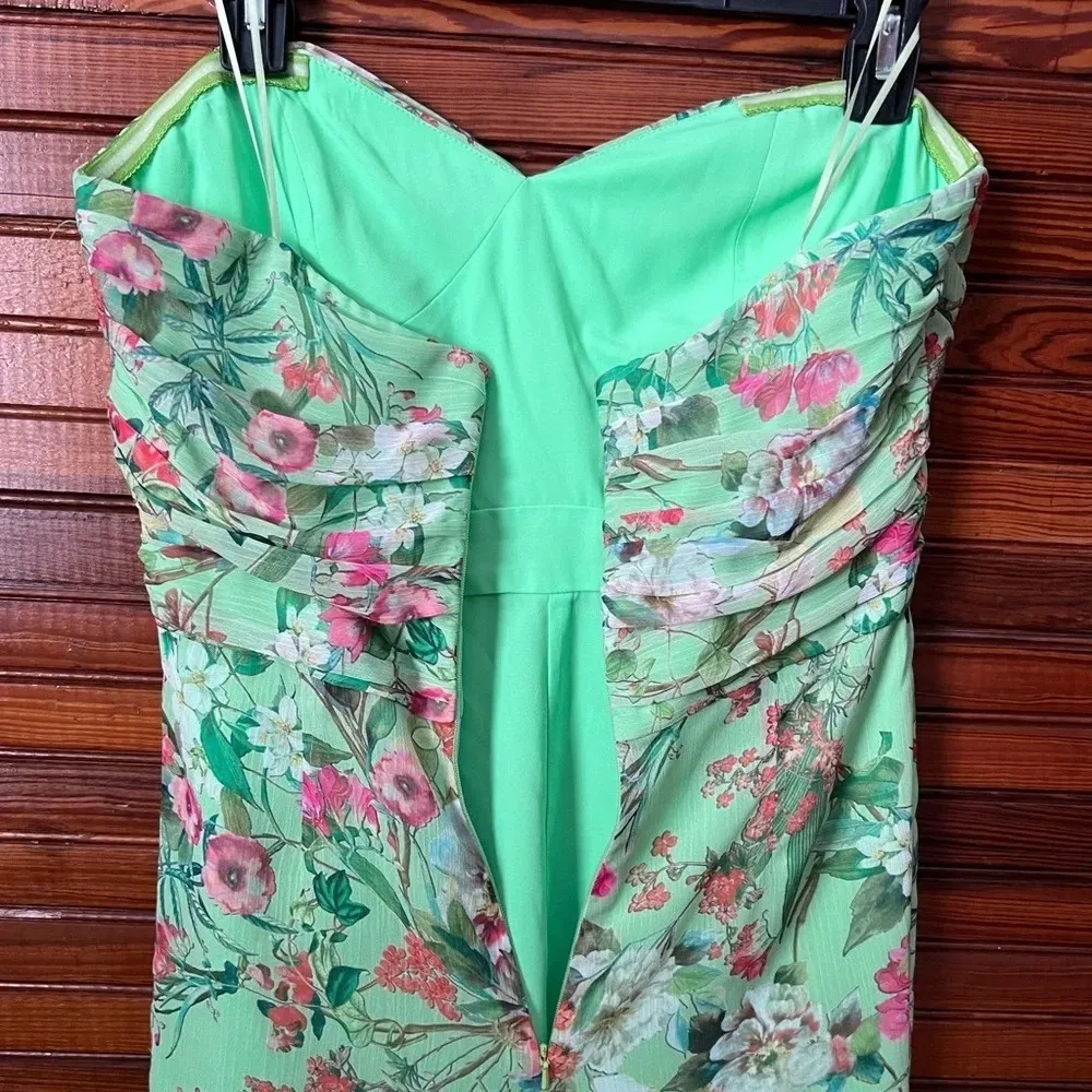 Jay Godfrey Lydia Green Floral Print Strapless Romper Shorts Size 6 Pleated - Image 8