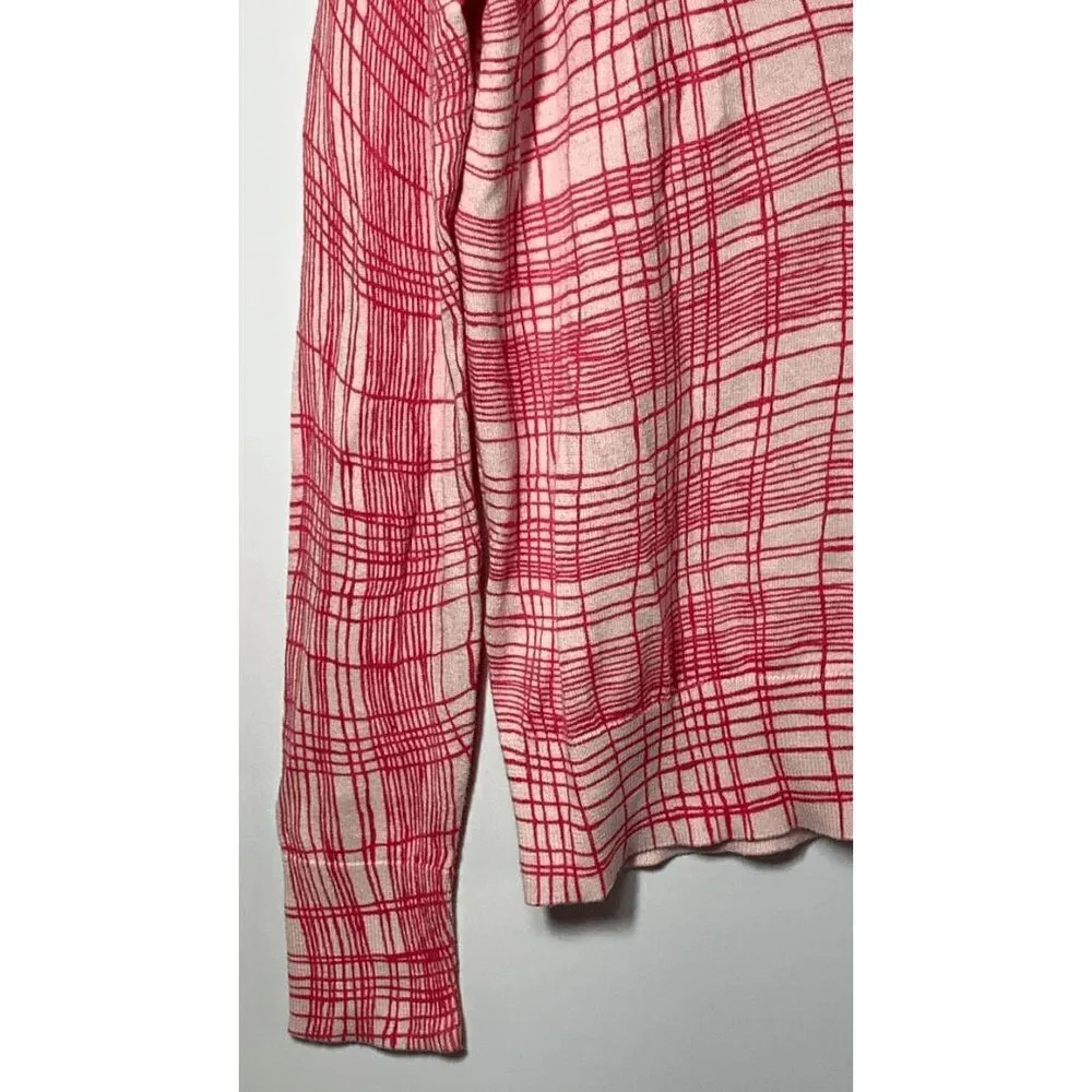 Ann Taylor LOFT Pink White Crosshatch Pattern Cardigan Size M - Image 4