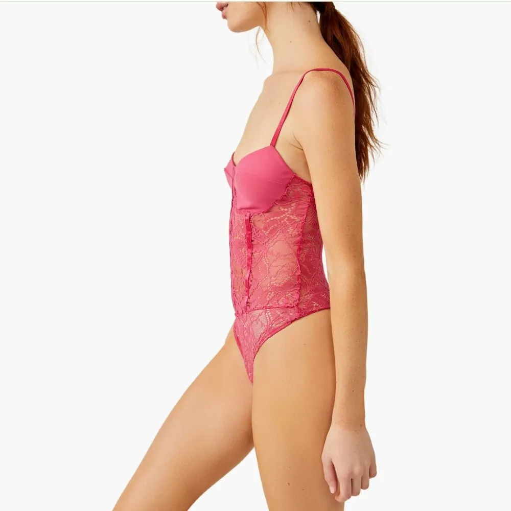 NWT Intimately FP Lace Night Rhythm Thong Bodysuit X-Small, RASPBERRY SORBET - Image 4