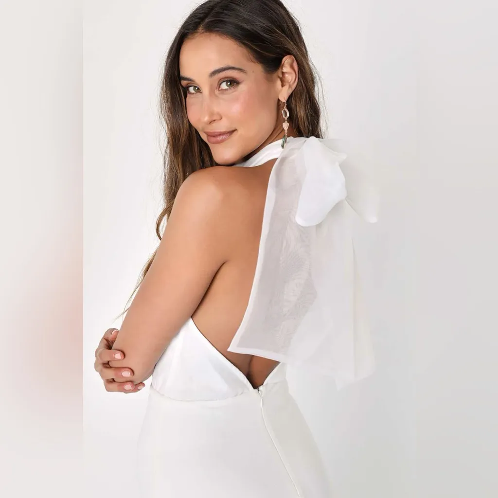Lulus Glamorous Promise White Organza Halter Bodycon Midi
Dress - Image 3