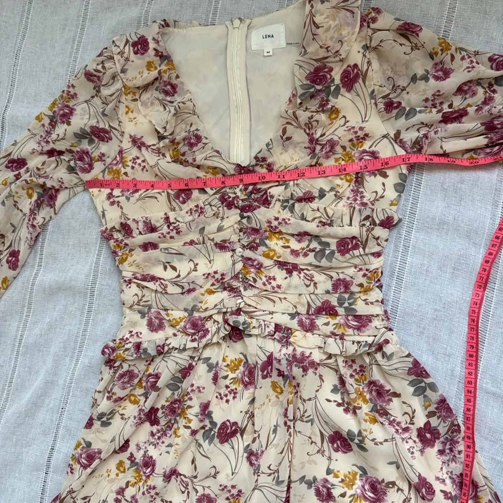 Lena Purple and Cream Floral Long Sleeve Dress Size M - Image 12