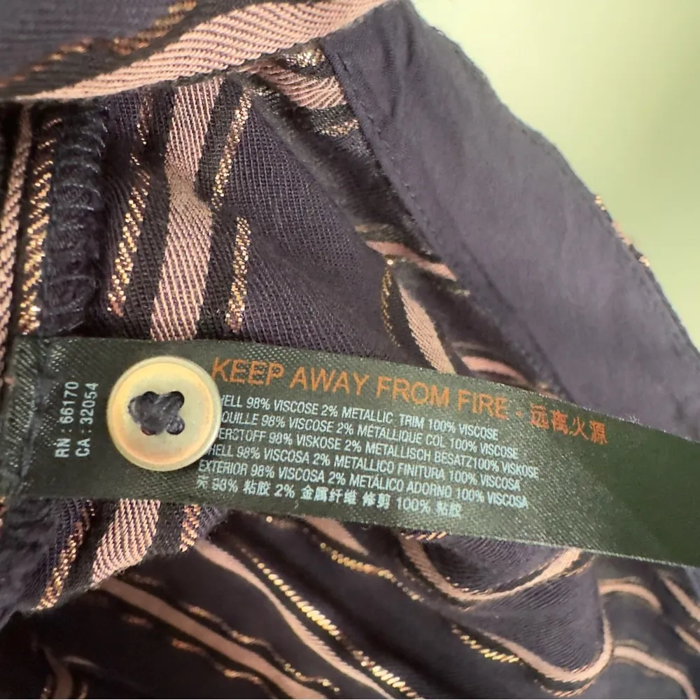 Anthropologie Metallic Striped Keyhole Tie Bow Sleeve Top Button Up Back Viscose - Image 9