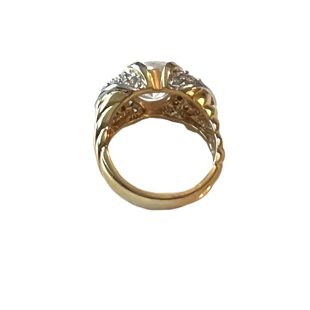 Fancy Golden CZ Cubic Zirconia Statement Cocktail Ring Size 7 - Image 6