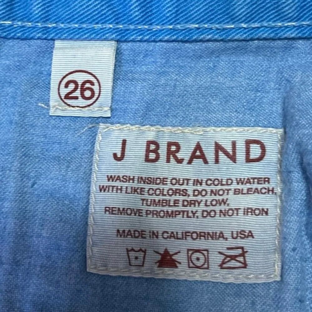 J Brand Blue Low Rise Frayed Raw Hem Cut Off Stretch Denim Jeans Shorts Size 26 - Image 5