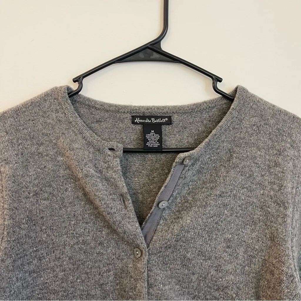 Alexandra Bartlett M Lambswool Vintage Cardigan Beaded Cottagecore Australia Gray Size M - Image 3