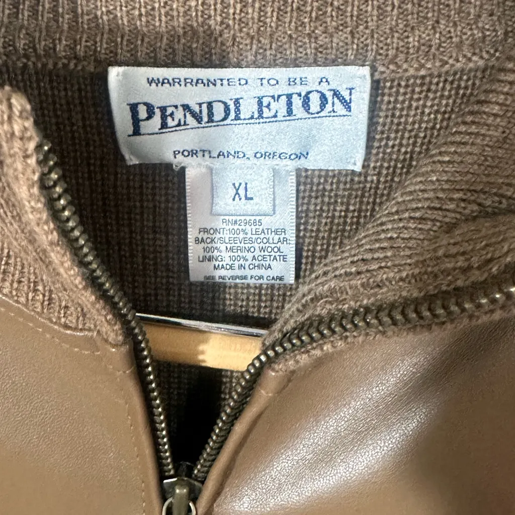 NWOT Pendleton leather + merino wool zip jacket tan brown XL moto-cardigan - Image 6