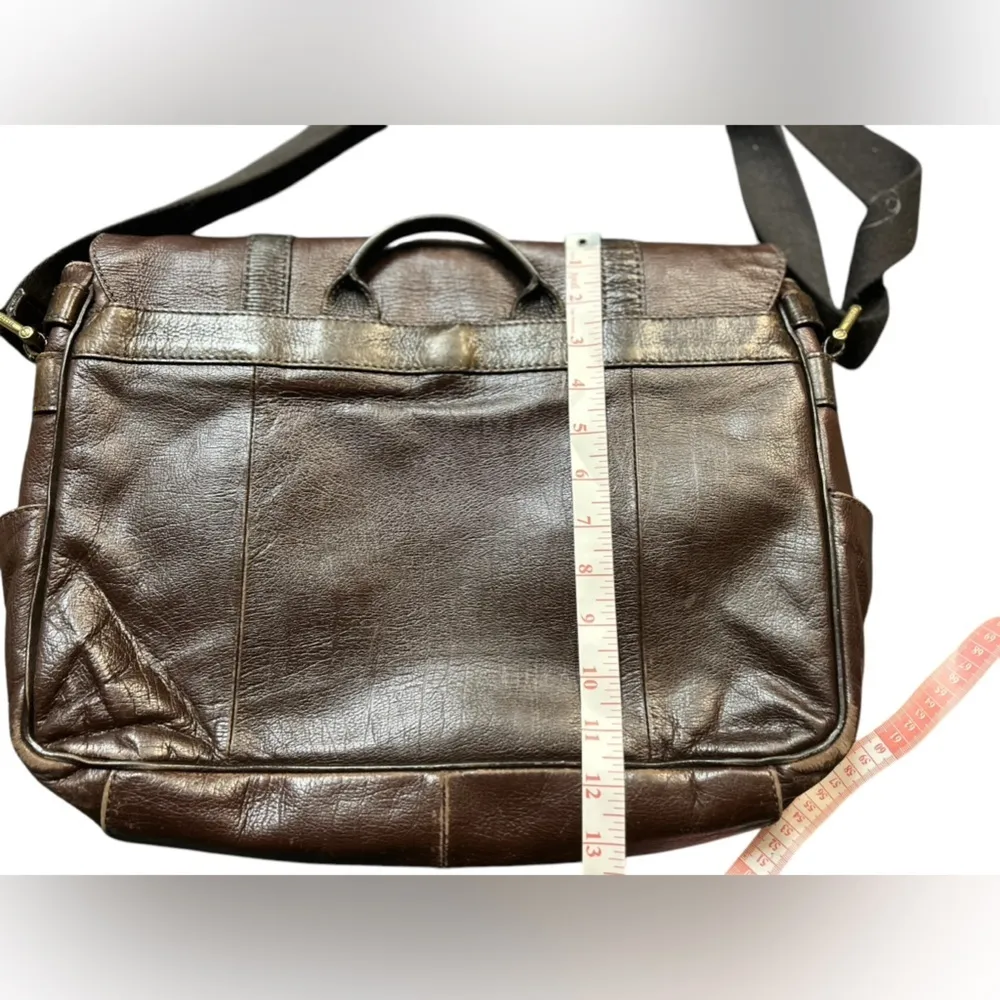 Fossil Brown Leather Laptop Briefcase Unisex Adjustable Strap Business‎ Bag - Image 9