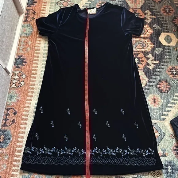 SWAT Velvet Blue Shift Dress with Blue Floral Beaded Embroidery Vintage 90s Size 18 - Image 13