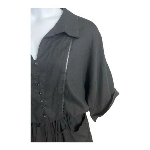 White Birch Solid Black Linen Blend Romper Plus Size 2X Elastic-Waist Collared - Image 5