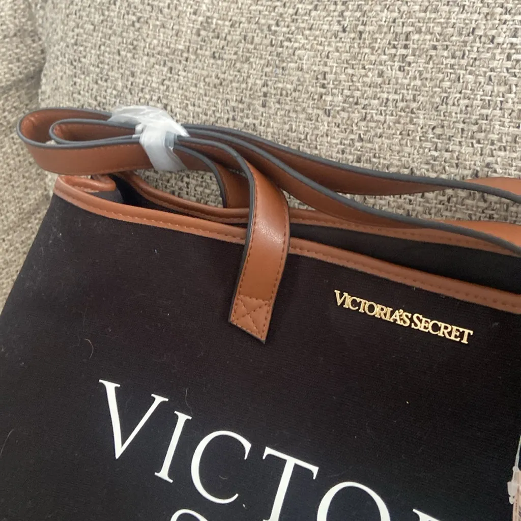 Victorias Secret Black Monogram London NY Paris Travel Tote Bag Shopper NWT - Image 4