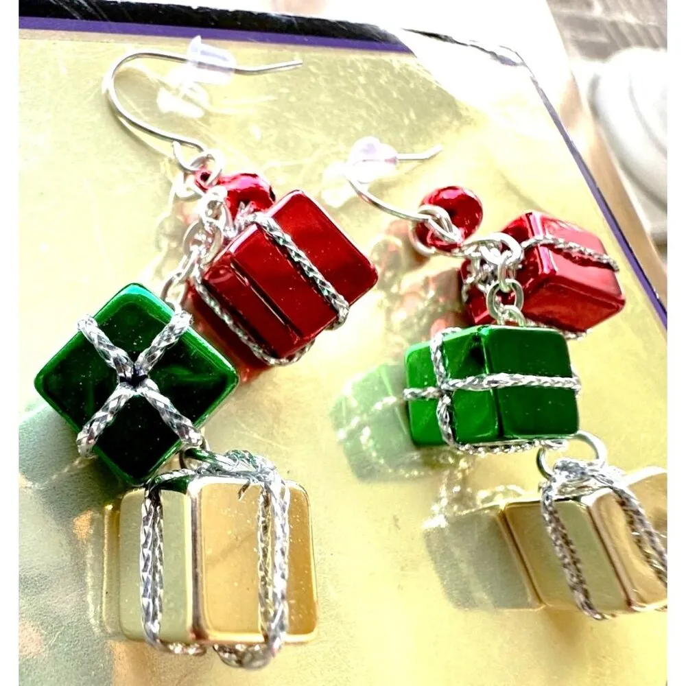 Christmas Gift Earrings Dangle Hooks New Festive Presents Holiday Party … Red - Image 7
