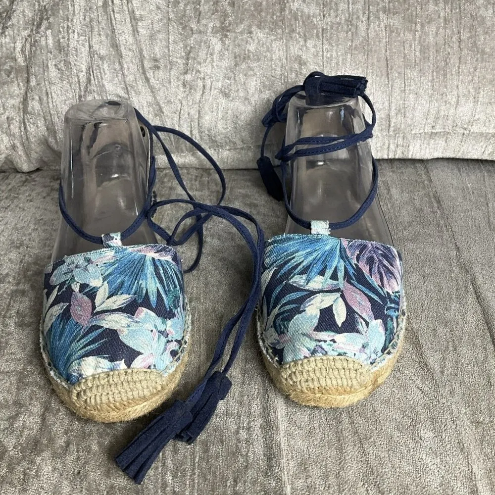 J.Jill Strappy Sandals 8 Blue And Purple Floral Espadrille Flats Resort Vacation - Image 2