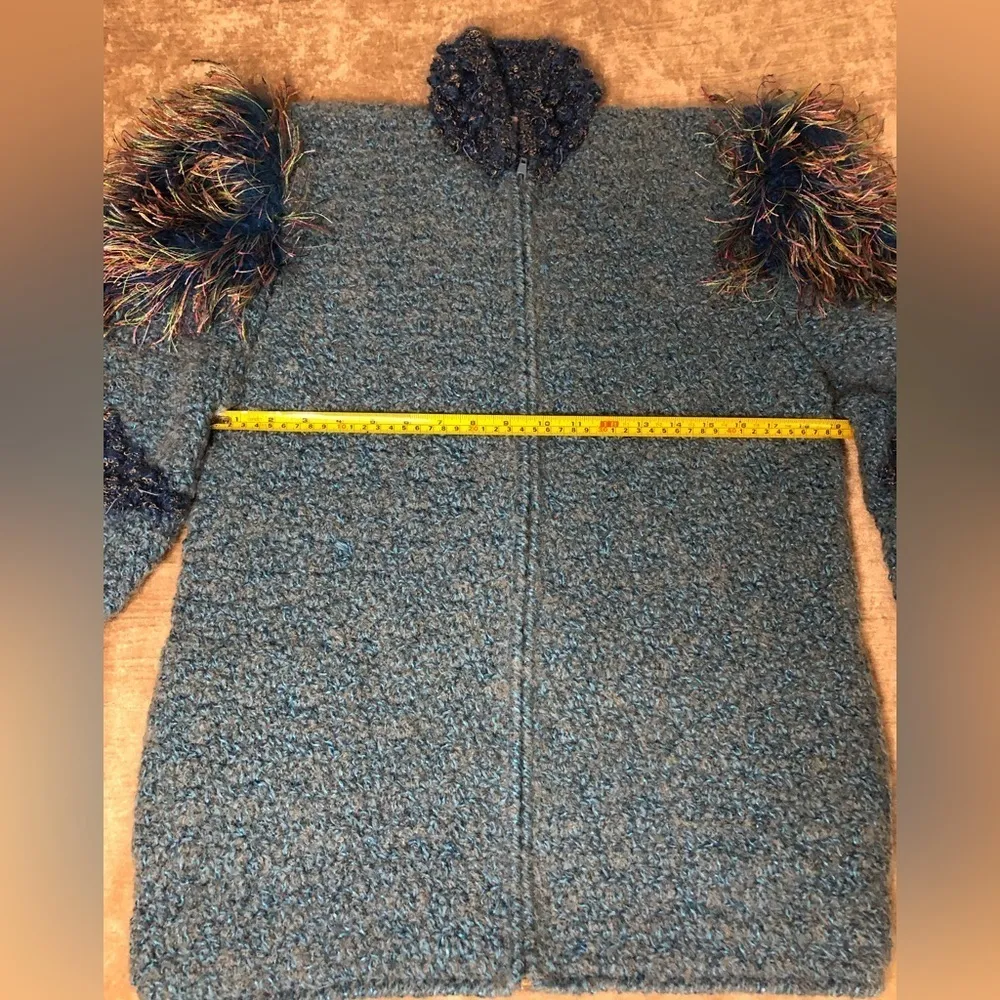 Vintage Vivienne Poy handmade full zip designer artsy sweater small pockets rare Blue - Image 4