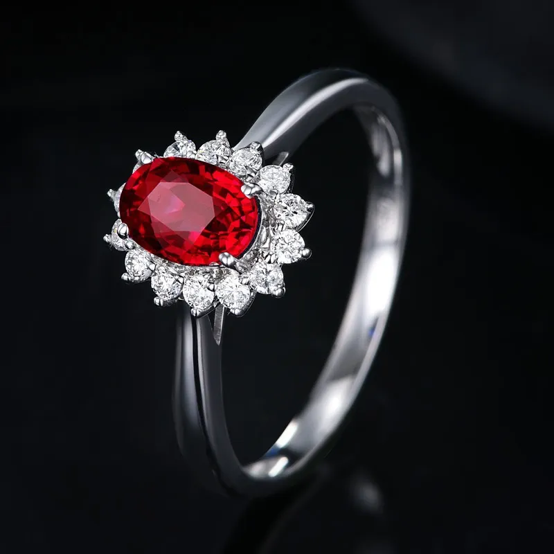 18K White Gold Plated Adjustable Red Crystal Sunflower Ruby Ring for Women - Image 3