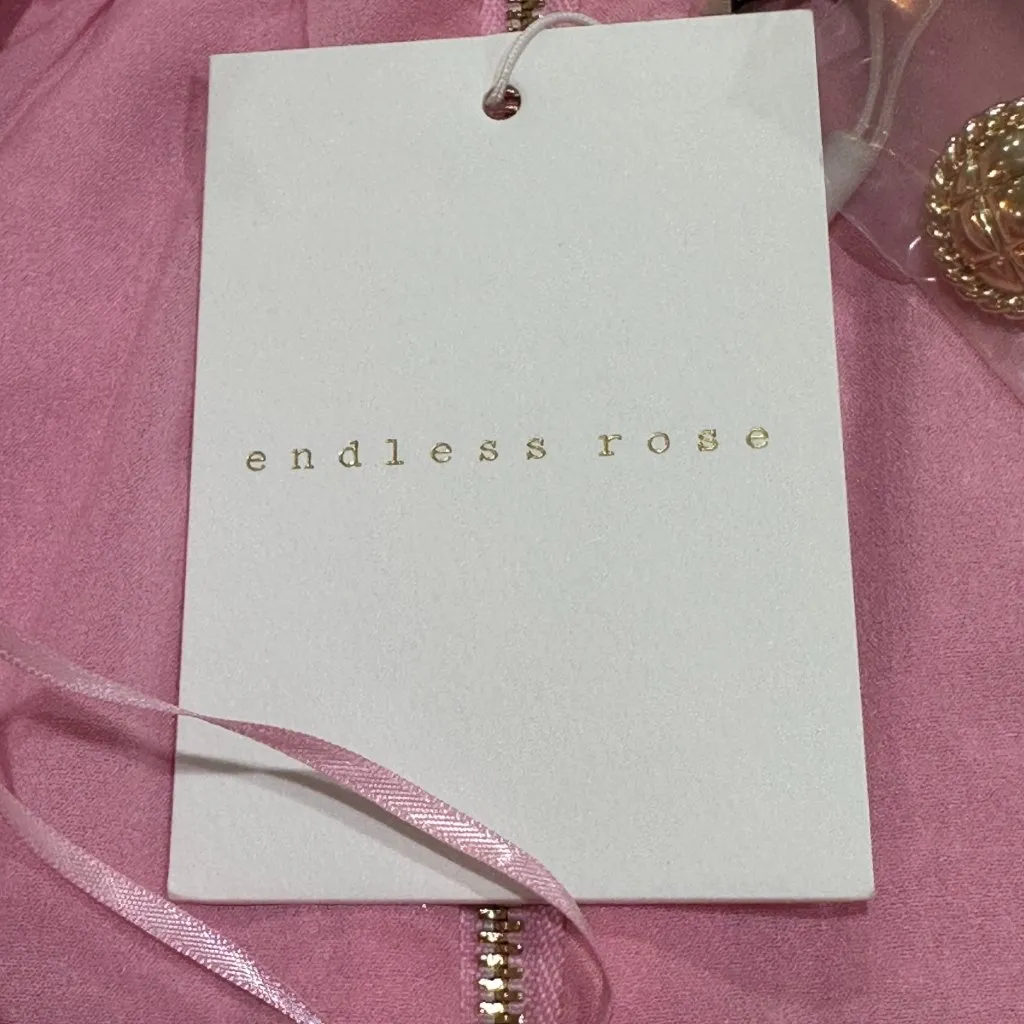 Endless Rose Off The Shoulder Tweed Pink Long Sleeve Cropped Shirt Button Large - Image 8