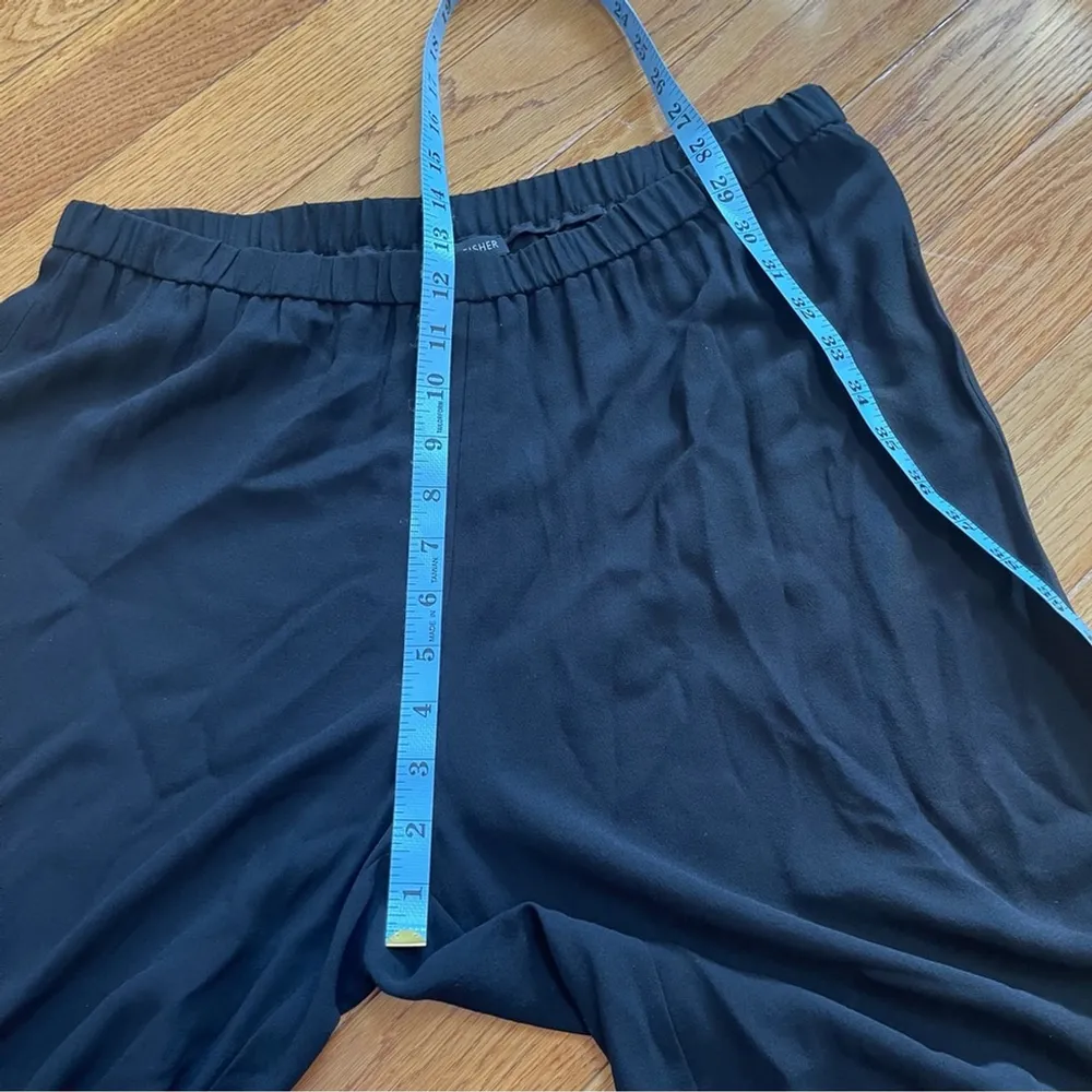 Eileen Fisher Silk Georgette Crepe Black Wide-Leg Pant, Beach, Ankle Length M - Image 8