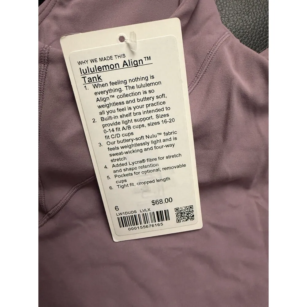 Lululemon Women’s Align Tank Top LVLX Lavender Luxe Purple Size 6 New w/tag - Image 3