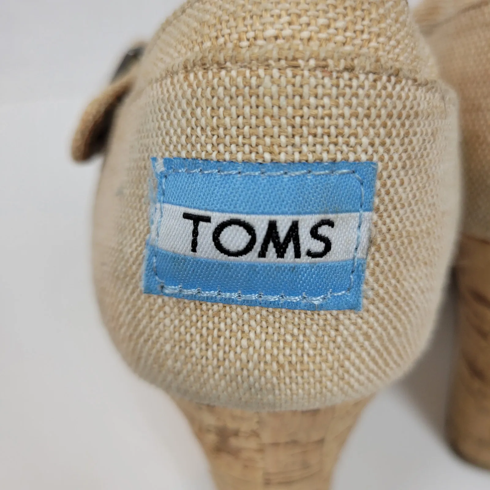 TOMS Sienna Womens Sandals Size 9 Cream Canvas‎ Crisscross Open Toe Cork Wedge - Image 6