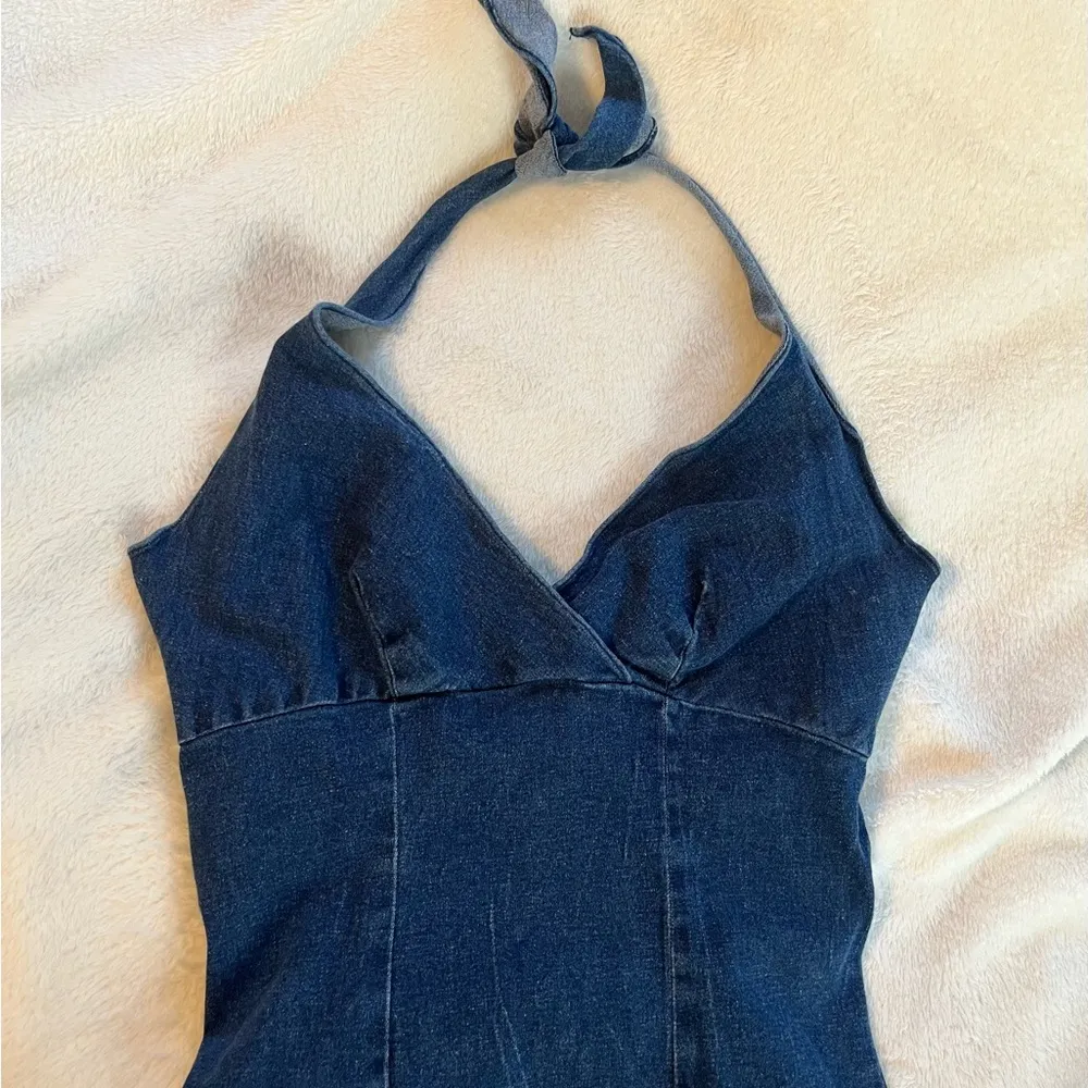 Vintage Denim Halter Dress Y2K Sz S/M Blue - Image 3