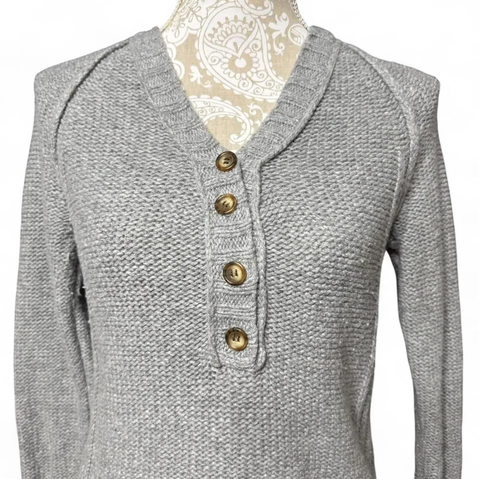 Y2K Grey Henley Sweater Closet Staple Wool Blend Size Large Fall Timeless Gray - Image 2