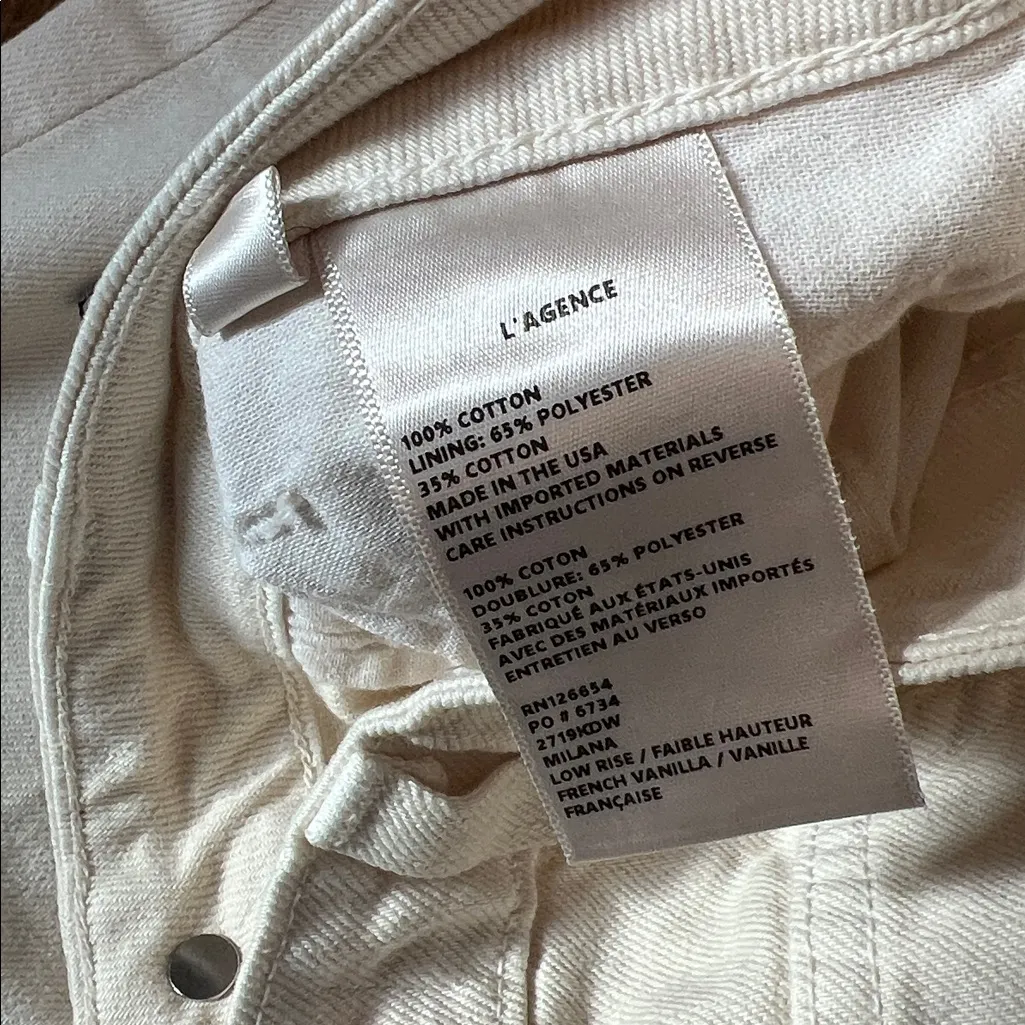 L’Agence Women's Milana low rise Off-White Straight Leg raw hem Jeans size 28 - Image 3