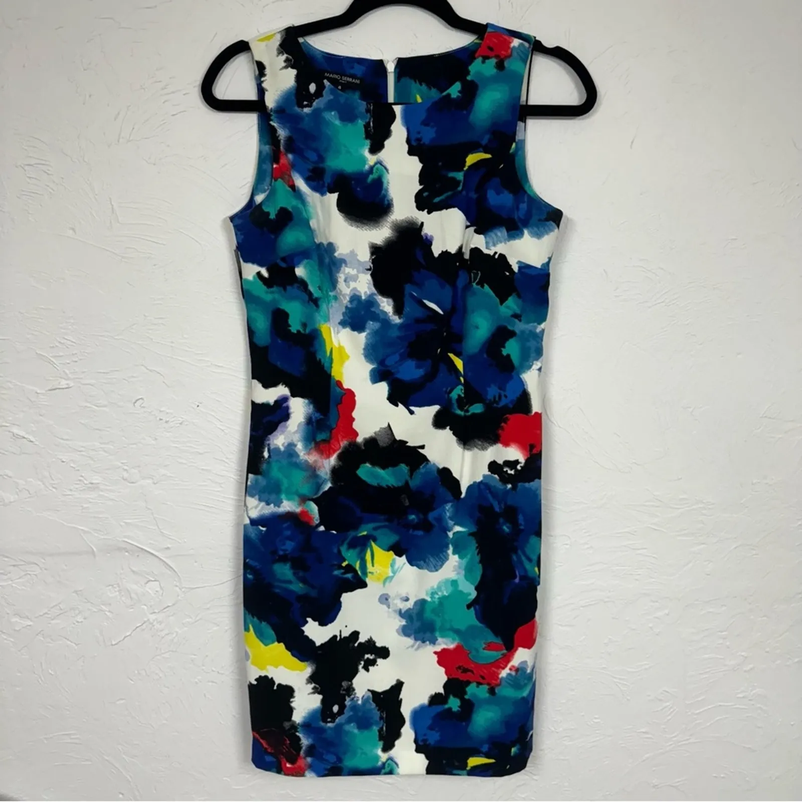 Mario Serrani Multi Color Watercolor Floral Sheath Dress Women 4 Mini Sleeveless - Image 2
