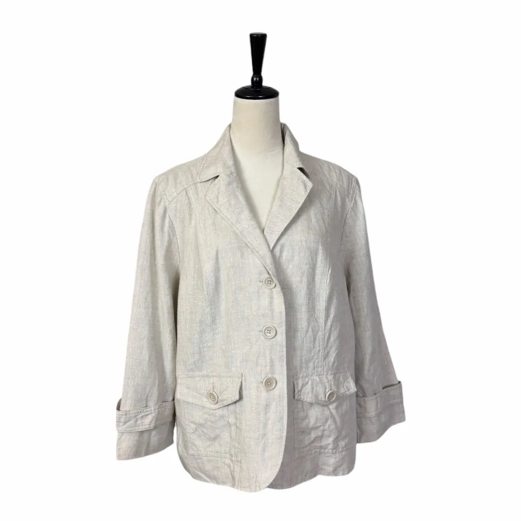 Studio Works Linen Blend Blazer Women’s Size Large Minimalist Tan Natural Beige - Image 13