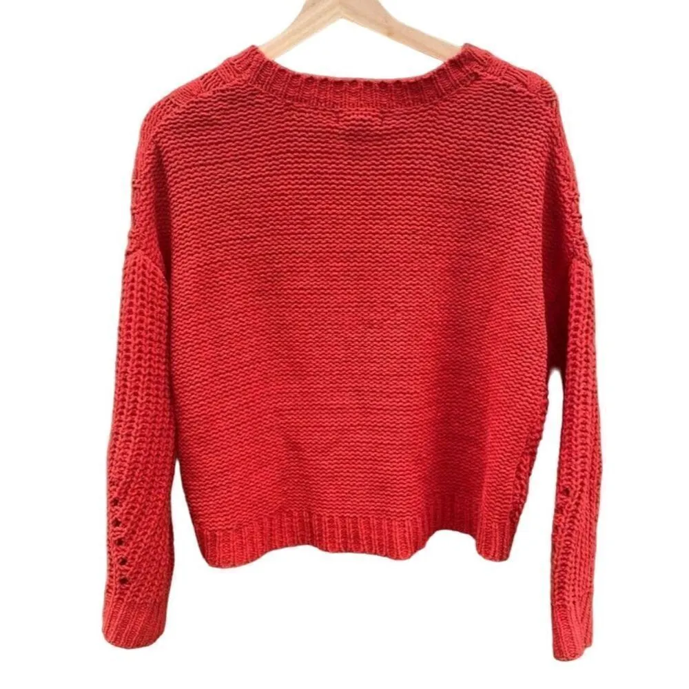 AQUA Women's XS Brick Red Cable-Knit Pullover Sweater Casual - Image 3
