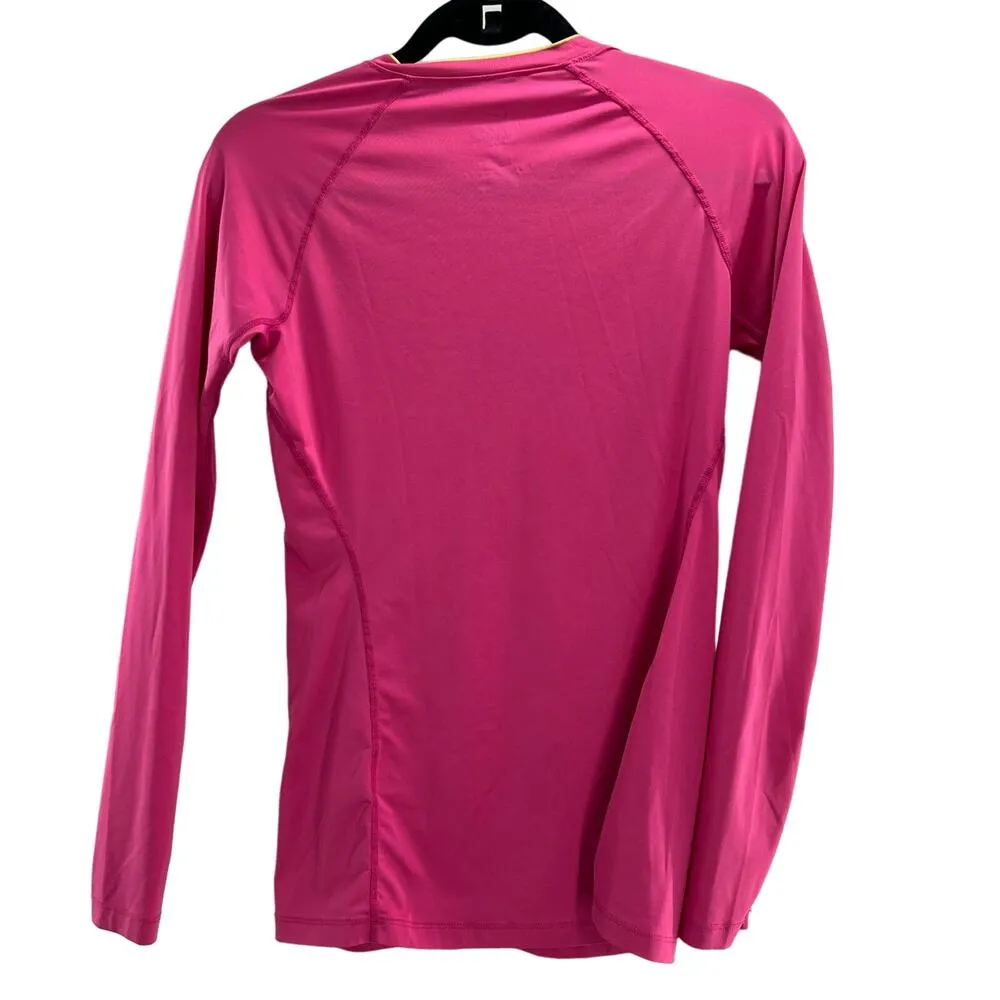 NIKE PRO COMBAT Dri-Fit Women's L/S V Neck Pink/Yellow Fitted Shirt Sz S‎ - Image 4