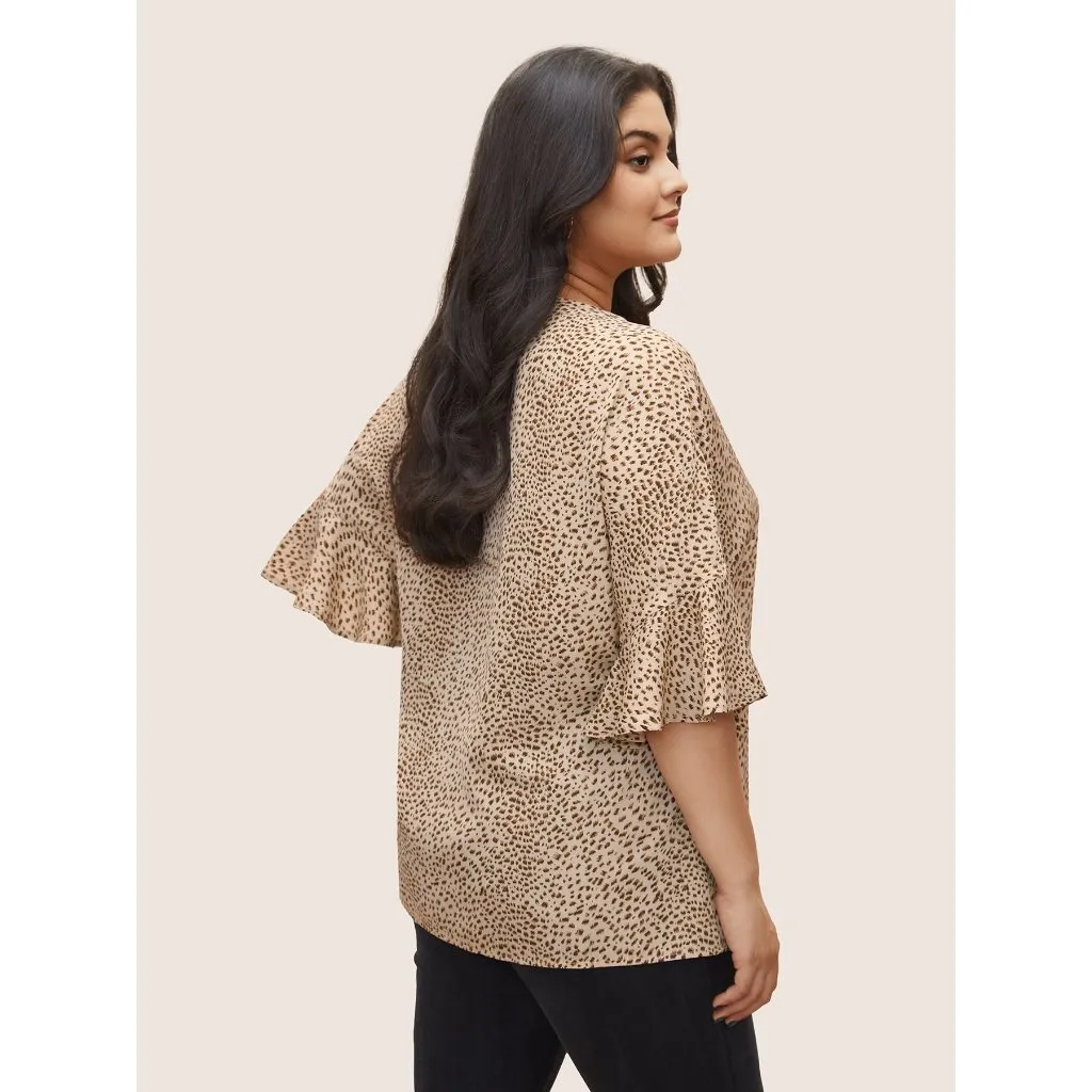 Bloomchic Leopard Print V Neck Ruffle Sleeve Blouse Light Brown 26 4X - Image 2