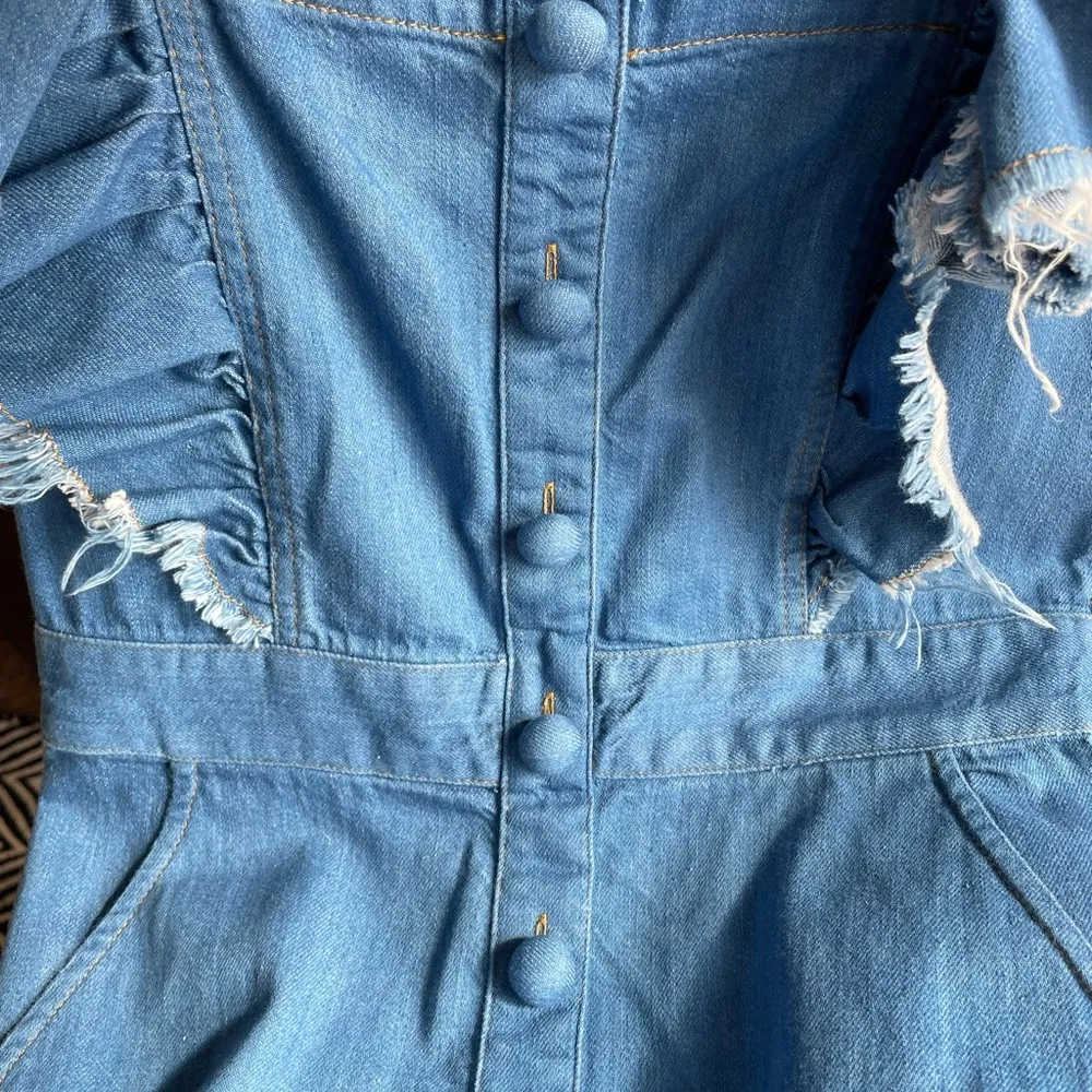 Sea New York Blue Denim Ruffled
Shoulder Wide Leg Jumpsuit - Image 4