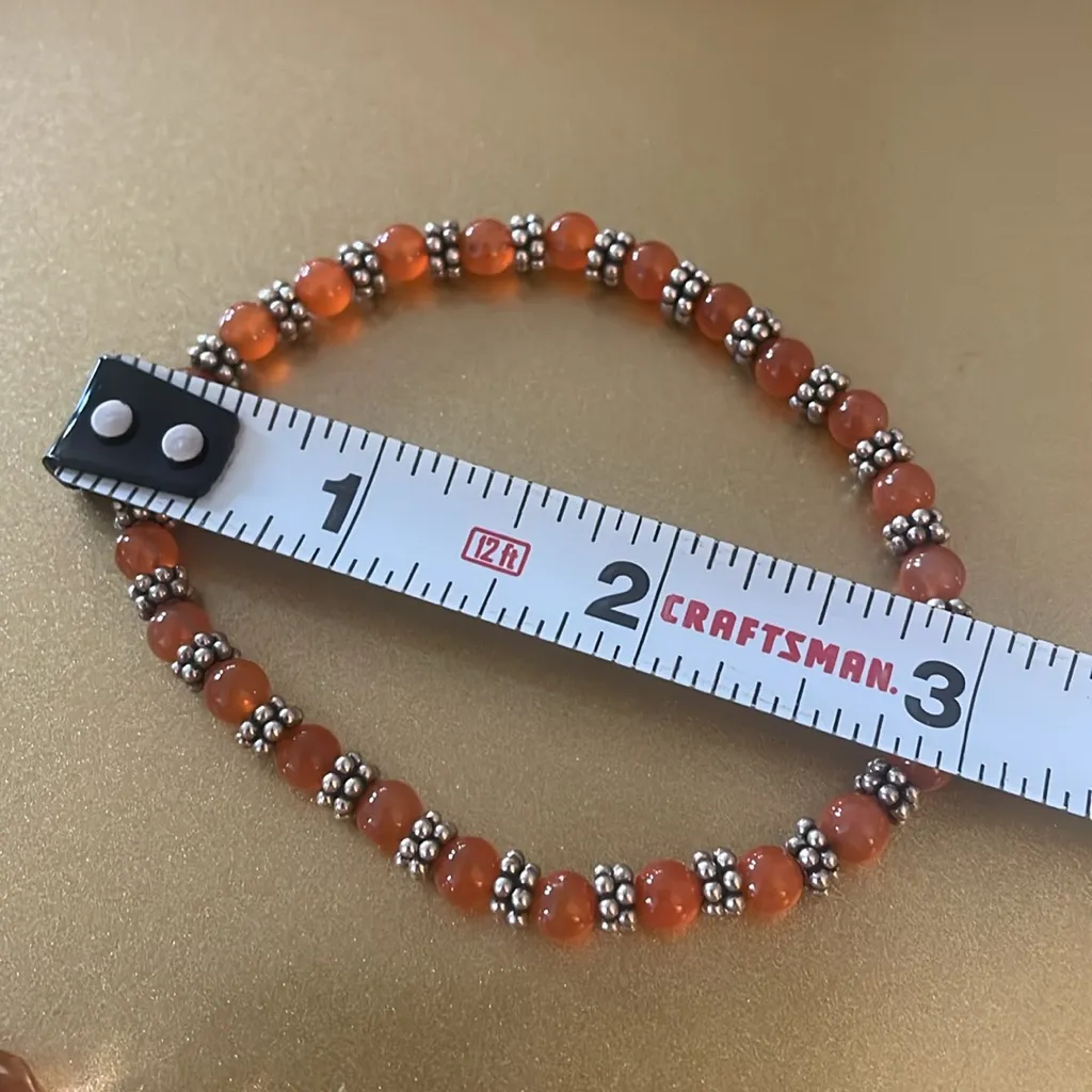 Orange Beaded Bracelet Set, Iridescent Orange & Silver Tone Beads - Image 4