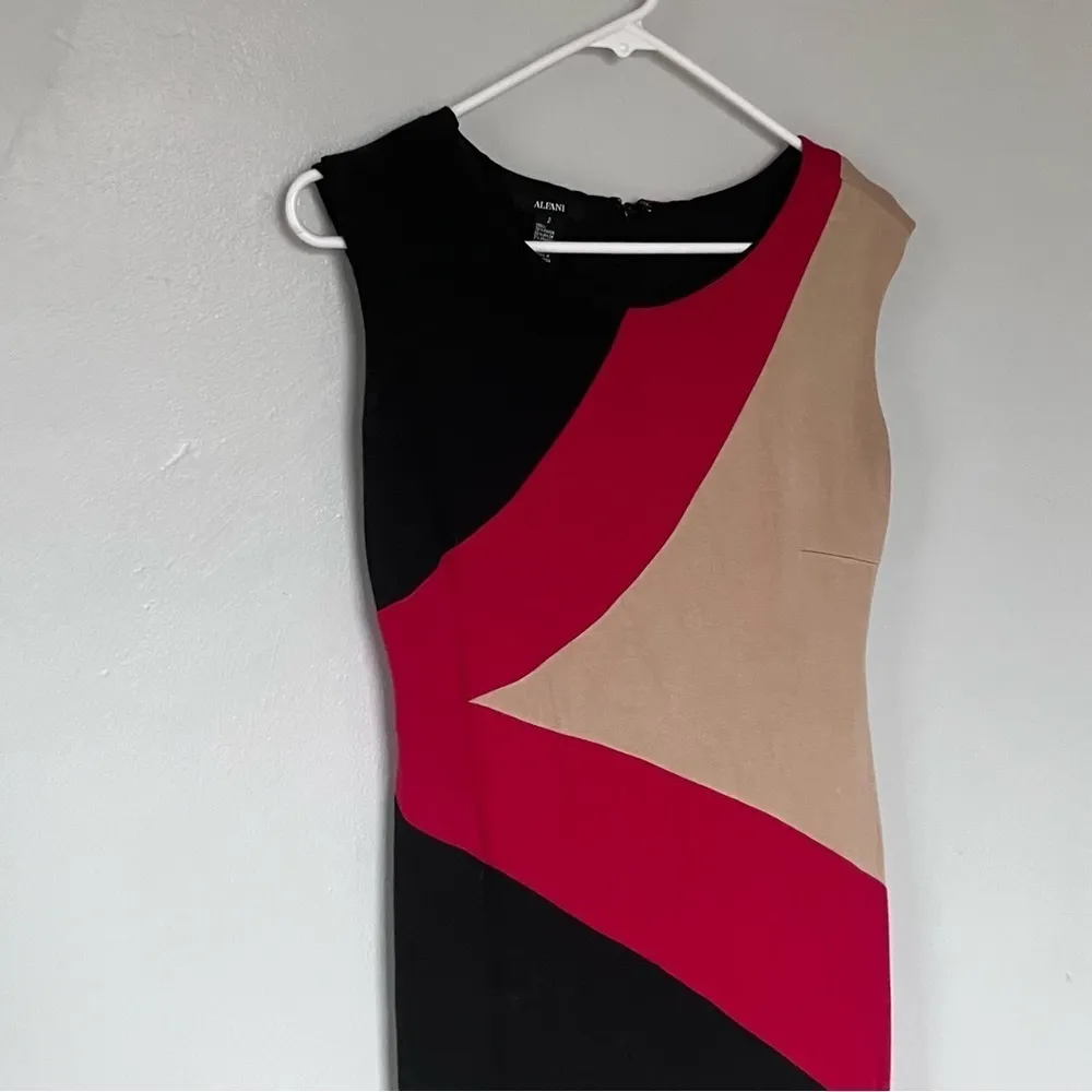 Alfani Colorblock Sleeveless Shift Knee Length Dress Black Red XS Small 2 - Image 4