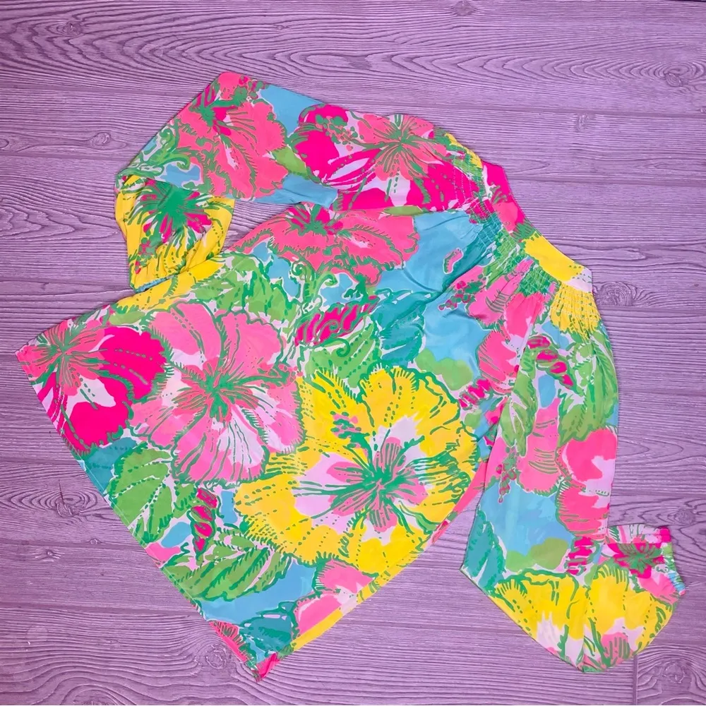 Lilly Pulitzer floral quarter button long sleeve blouse shirt floral Elsa xxs - Image 5