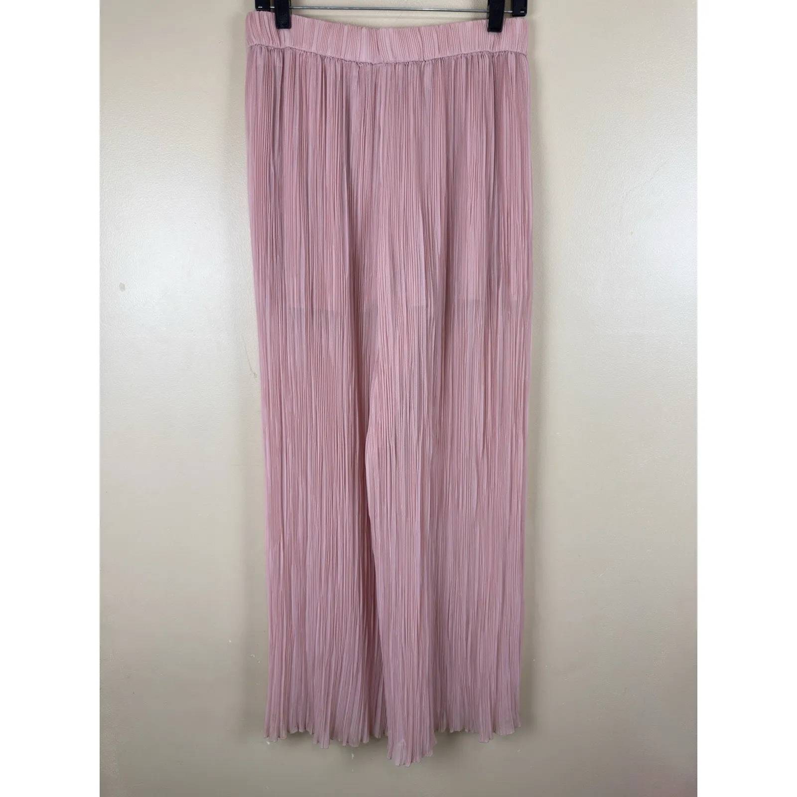 Zara Pink Pleated Wide Leg Palazzo Pants for Women Pull-On, Size L - Image 5
