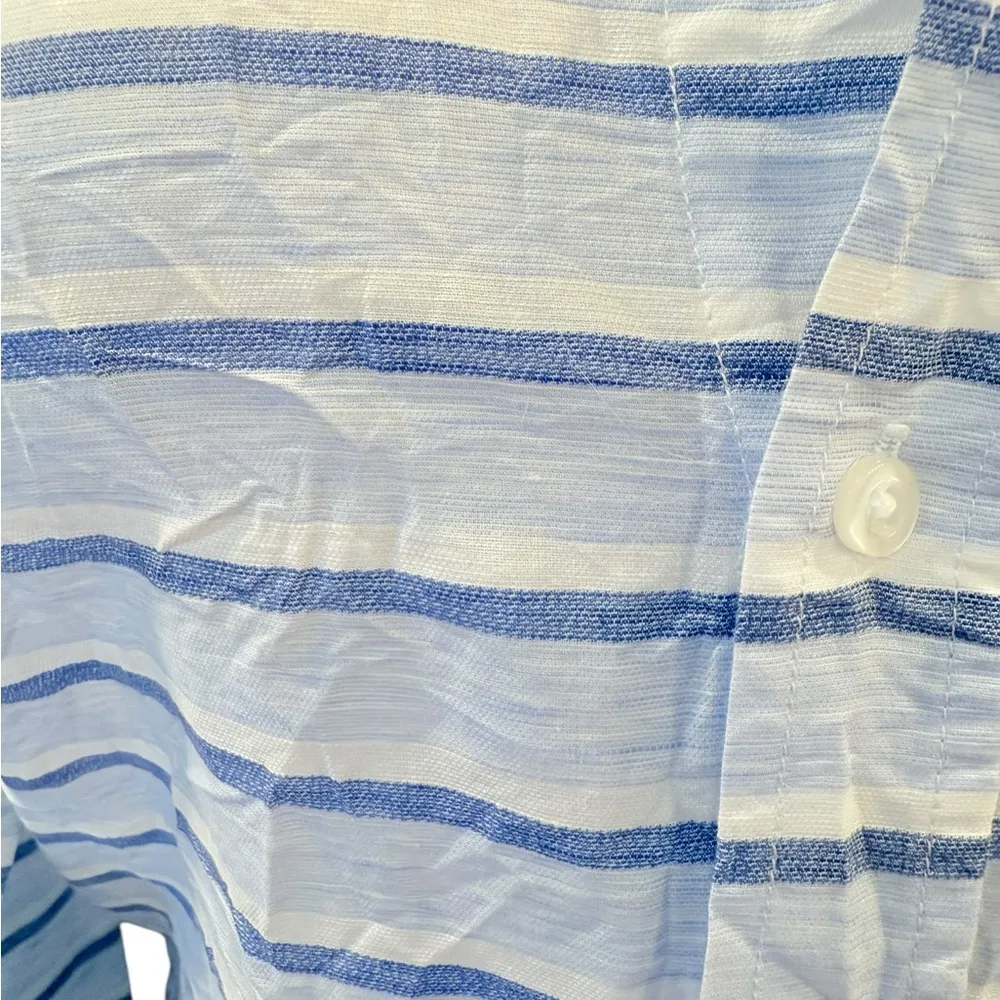Frank & Eileen Barry Blue Button Up White Striped Lightweight Crinkle Large - Image 5