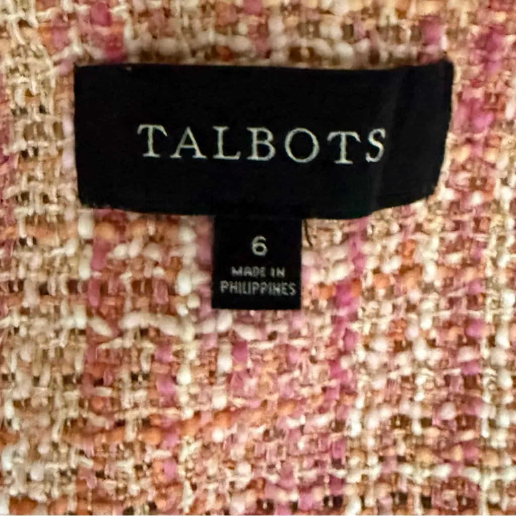 Talbots Peach Pink Multicolor Tweed Peplum Zip up Business‎ Jacket Blazer size 6 - Image 4