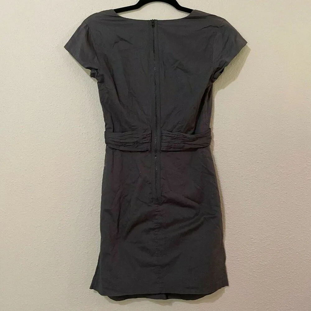 All Saints Grey Twist Front Mini Casual Dress Womens 4 Satin Whimsigoth Preppy - Image 3