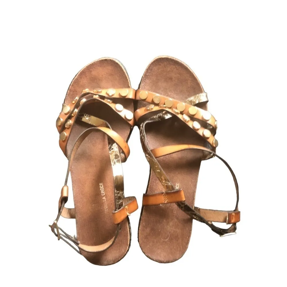 Roberto Della Croce Strappy Leather Sandal Sz. 6 Brown/Metallic Gold Rivets Brown - Image 3