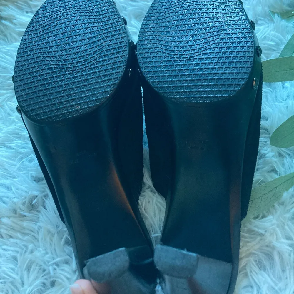 Stuart Weitzman Studded Black Double Agent Mule Heeled Suede Clogs - Image 7