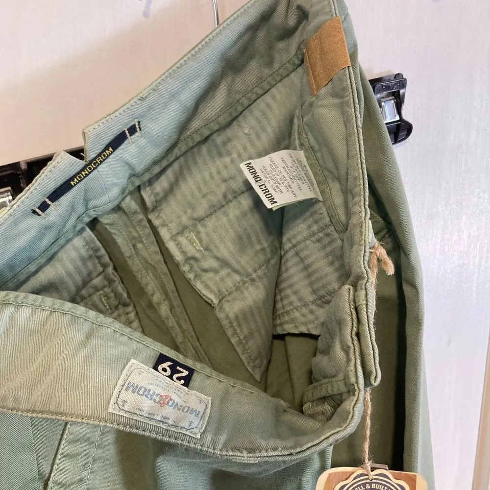 Monocrom women's size 29 heavy twill stretch cotton marina trousers 31x30 32x30 Green - Image 8
