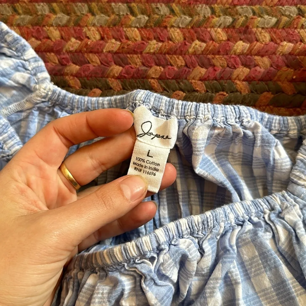 JAPNA BLUE GINGHAM PUFF SLEEVE CROP TOP - Image 2